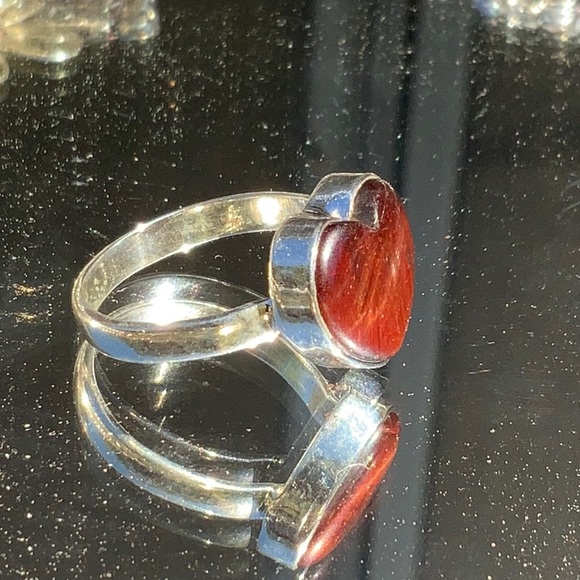NATURAL RED TIGERS EYE HEART 925 STERLING SILVER RING, SIZE 10 - Picture 3 of 9